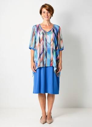 Robe mi-longue imprimé fantaisie manches courtes bleu GUY DUBOUIS femme