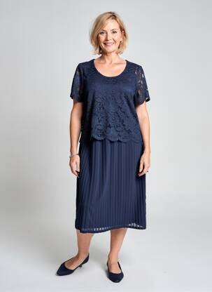 Robe mi-longue manches courtes manches courtes bleu GUY DUBOUIS femme