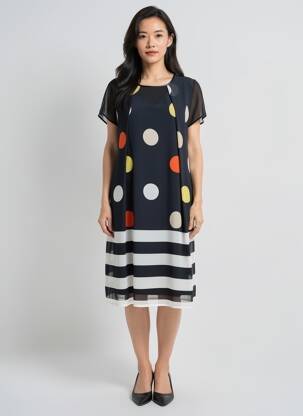 Robe mi-longue coupe fluide manches courtes noir GUY DUBOUIS femme