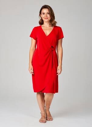 Robe mi-longue tissage crêpe manches courtes rouge MERI & ESCA femme