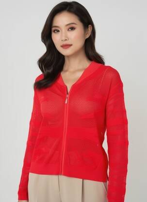 Gilet manches longues maille ajourée rouge MADO ET LES AUTRES femme