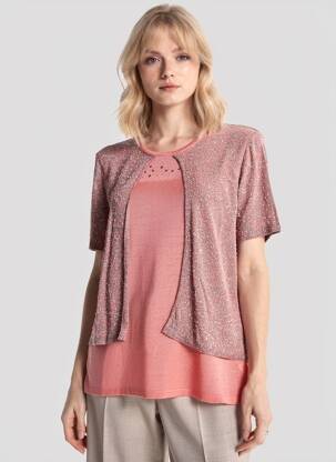 Pull col rond manches courtes rose ARDIUM femme