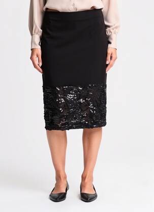 Jupe mi-longue stretch noir GUY DUBOUIS femme