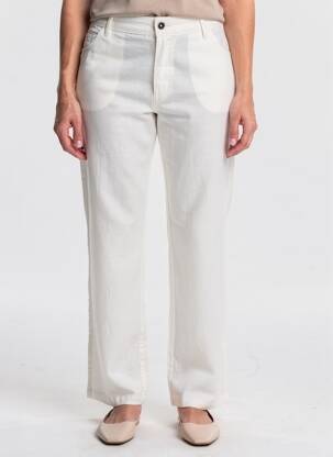 Pantalon droit fermeture zippée sous rabat boutonné taille normale blanc MERI & ESCA femme
