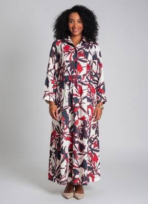 Robe longue imprimé fleurs manches 3/4 rouge MARIA BELLENTANI femme