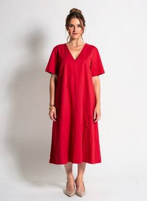 Robe mi-longue manches courtes manches courtes rouge MARIA BELLENTANI femme