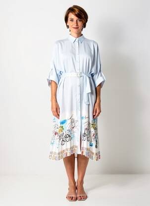 Robe mi-longue coupe fluide manches 3/4 bleu LESLIE femme
