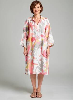 Robe mi-longue imprimé fleurs manches 3/4 blanc DOLCEZZA femme