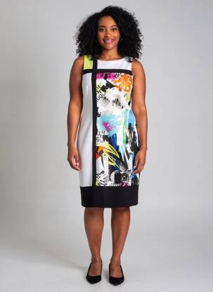 Robe mi-longue imprimé fleurs sans manche noir JOSEPH RIBKOFF femme