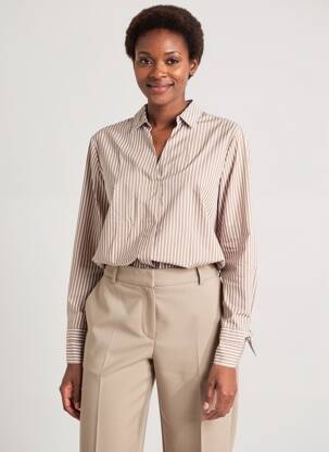 Blouse tissage popeline manches longues marron TONI femme