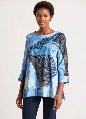 T-shirt manches 3/4 manches 3/4 bleu MARIA BELLENTANI femme