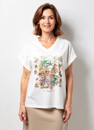 T-shirt sérigraphie avec strass manches courtes beige LESLIE femme