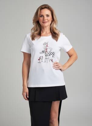 T-shirt sérigraphie avec strass manches courtes blanc DOLCEZZA femme
