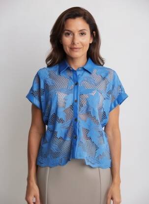 Chemisier coupe droite manches courtes bleu LOLA CASADEMUNT femme