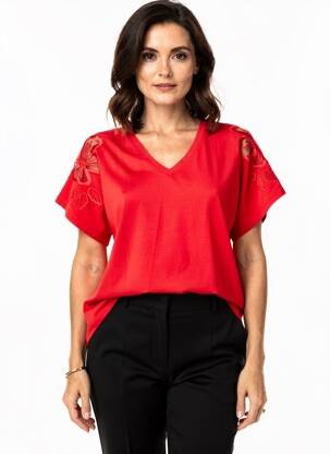 T-shirt col v manches courtes rouge MARIA BELLENTANI femme