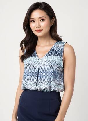 Top imprimé fantaisie sans manche bleu GEVANA femme