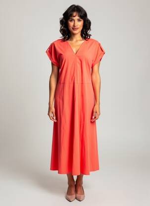 Robe longue manches courtes manches courtes rouge EVA KAYAN femme
