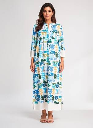 Robe longue imprimé fantaisie manches 3/4 bleu FUEGO WOMAN femme