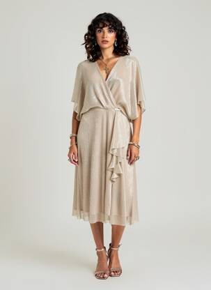 Robe mi-longue coupe fluide manches 3/4 beige JOSEPH RIBKOFF femme