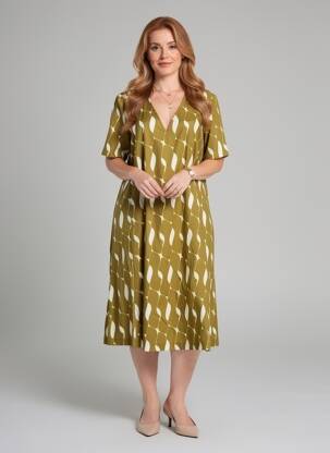 Robe mi-longue imprimé fantaisie manches courtes vert MARIA BELLENTANI femme