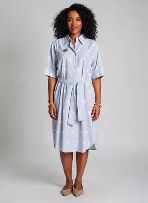 Robe mi-longue manches courtes manches courtes bleu ANANKE femme