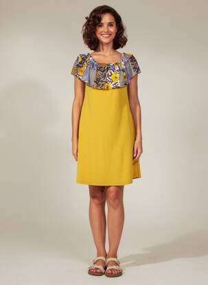 Robe courte manches courtes manches courtes jaune EROKE femme
