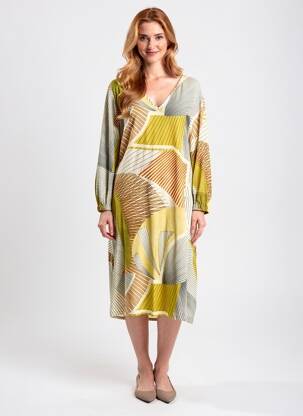 Robe mi-longue coupe fluide manches longues beige MARIA BELLENTANI femme