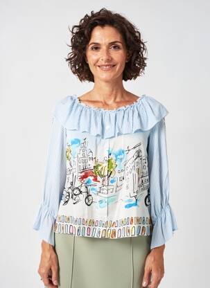Blouse tissage popeline manches longues bleu LESLIE femme