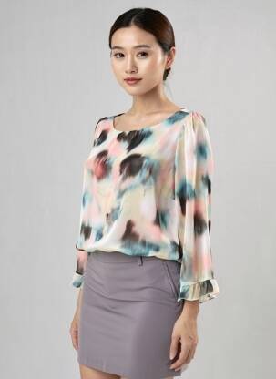 Blouse légère et transparente manches 3/4 beige ELEONORA AMADEI femme
