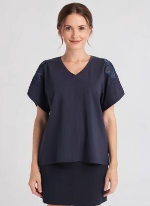 T-shirt coupe droite manches courtes bleu MARIA BELLENTANI femme