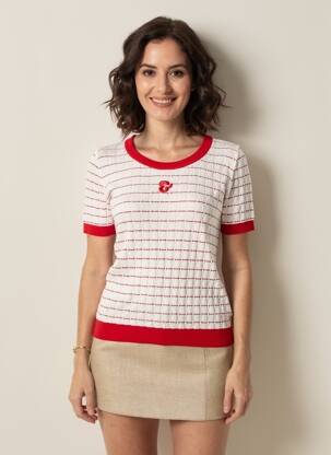 Pull stretch manches courtes rouge LEO & UGO femme