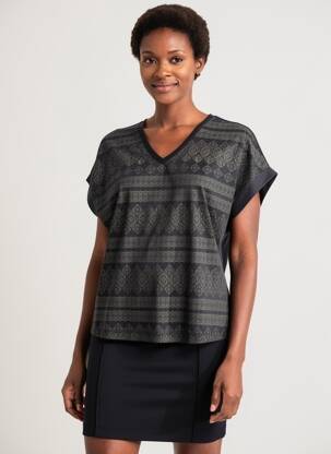 T-shirt imprimé fantaisie manches courtes noir LEO & UGO femme