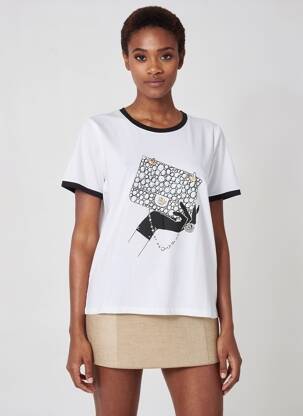 T-shirt sérigraphie avec strass manches courtes blanc LEO & UGO femme