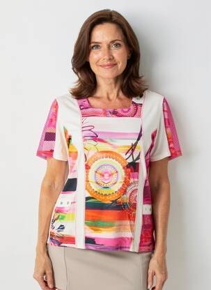 T-shirt imprimé fantaisie manches courtes rose GUY DUBOUIS femme