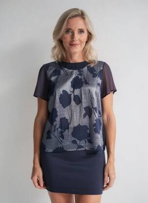 Top imprimé fantaisie manches courtes bleu GUY DUBOUIS femme
