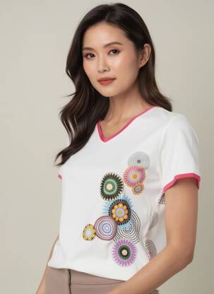T-shirt imprimé fantaisie manches courtes blanc MERI & ESCA femme