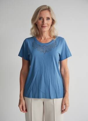 T-shirt stretch manches courtes bleu GUY DUBOUIS femme