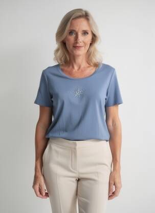 T-shirt coupe cintrée manches courtes bleu GUY DUBOUIS femme