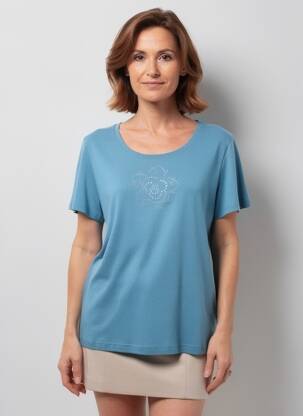 T-shirt coupe cintrée manches courtes bleu GUY DUBOUIS femme