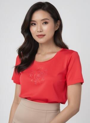 T-shirt coupe cintrée manches courtes rouge FRANCE RIVOIRE femme