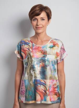T-shirt imprimé fantaisie manches courtes bleu GUY DUBOUIS femme