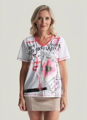 T-shirt imprimé fantaisie manches courtes blanc IMPULSION femme
