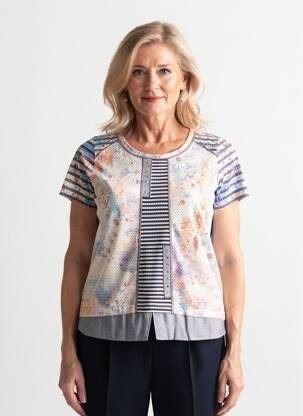 T-shirt imprimé fantaisie manches courtes bleu BAGORAZ femme