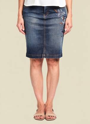 Jupe mi-longue taille normale bleu GUY DUBOUIS femme