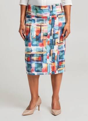 Jupe mi-longue stretch bleu GUY DUBOUIS femme