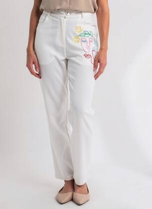 Pantalon droit stretch taille normale blanc LEO & UGO femme