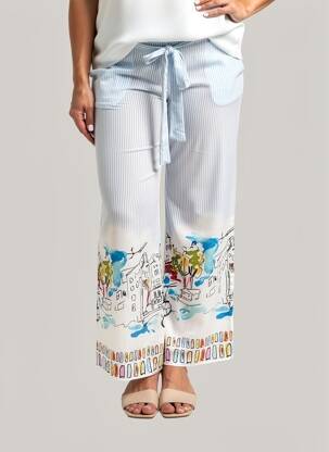 Pantalon droit tissage popeline taille normale bleu LESLIE femme
