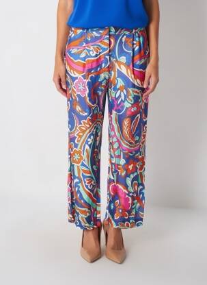 Pantalon droit fermeture zippée sous rabat avec crochet taille normale bleu LOLA CASADEMUNT femme