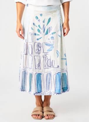 Jupe longue imprimé fantaisie bleu DOLCEZZA femme