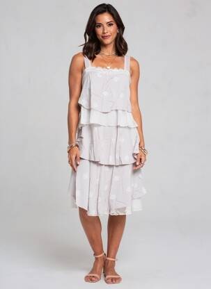 Robe mi-longue fermeture zippée au dos fines bretelles gris ALICE ET BARNABE femme
